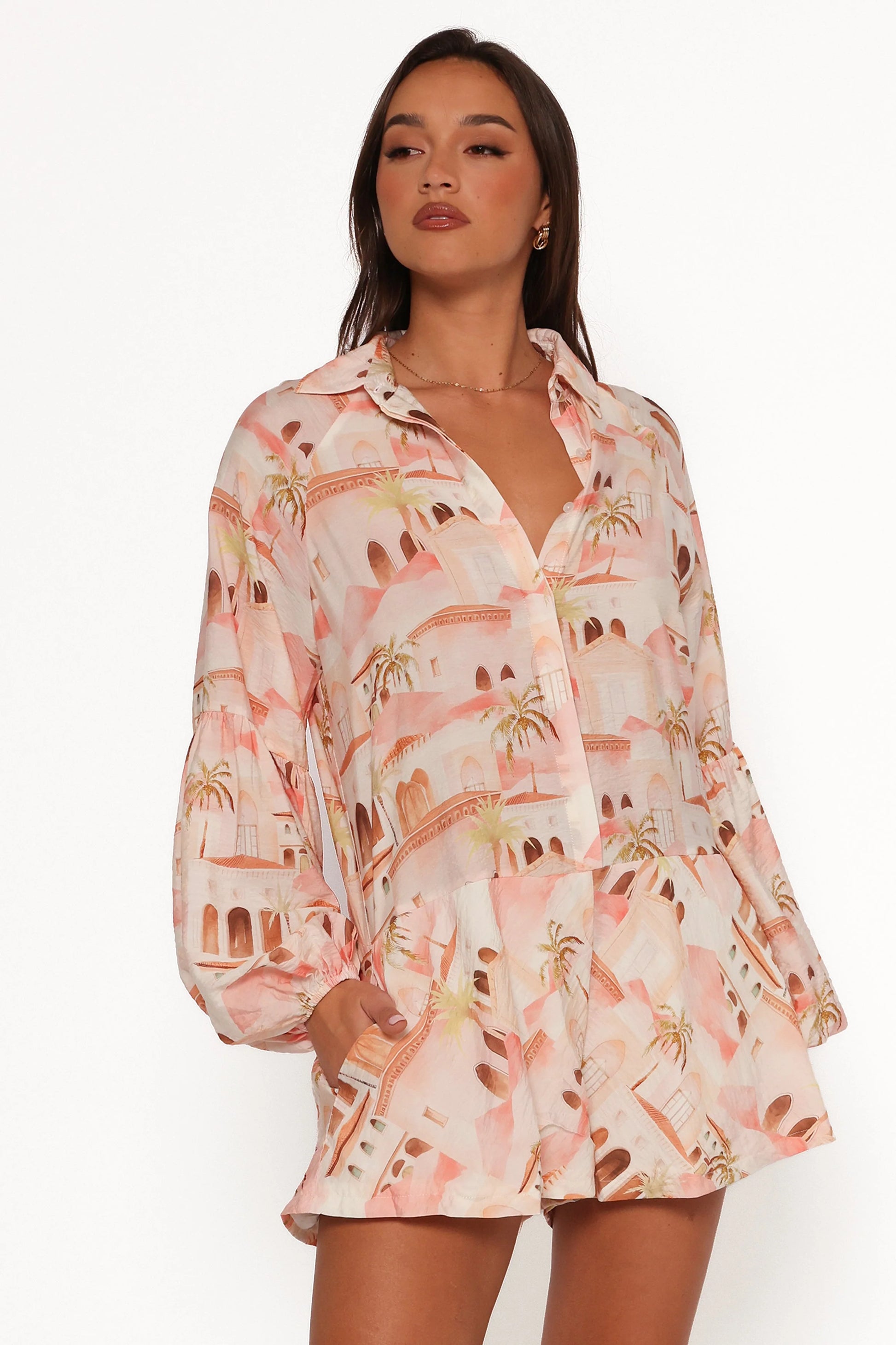 Cowper Romper - Tan Print
