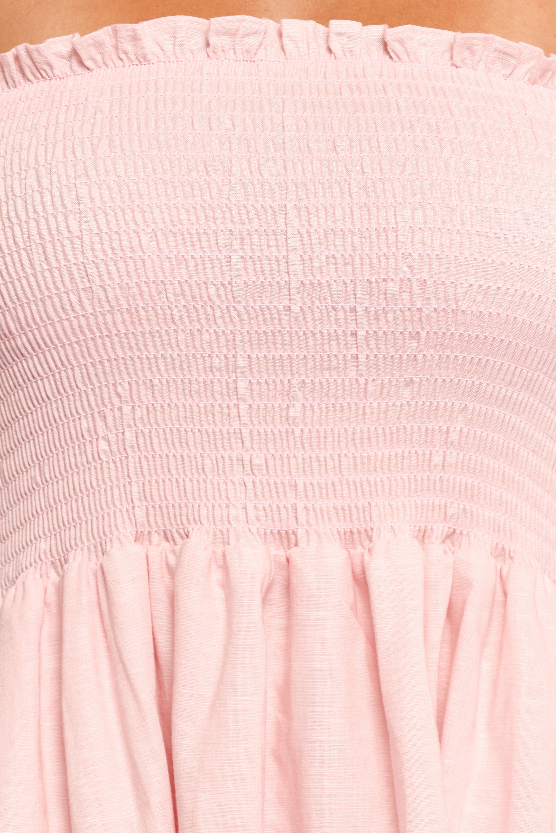 Domenica Shirred Long Sleeve Midi Dress - Pink