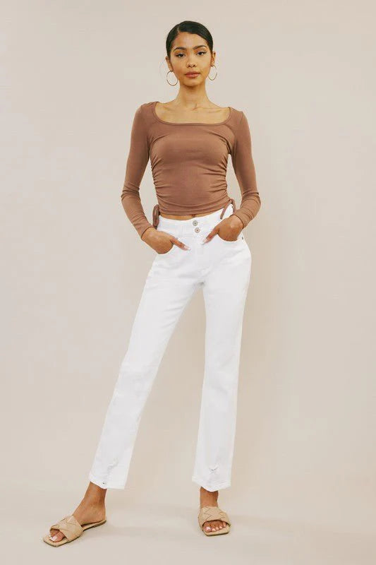 Lulu High Rise Slim Straight Jean - White