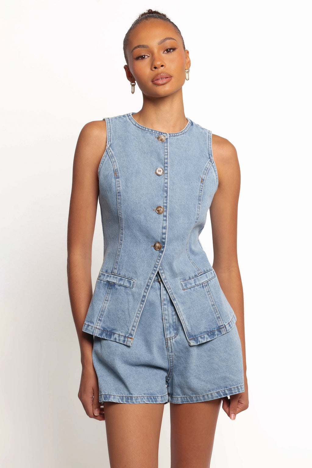 Almana Denim Short Set - Medium Blue