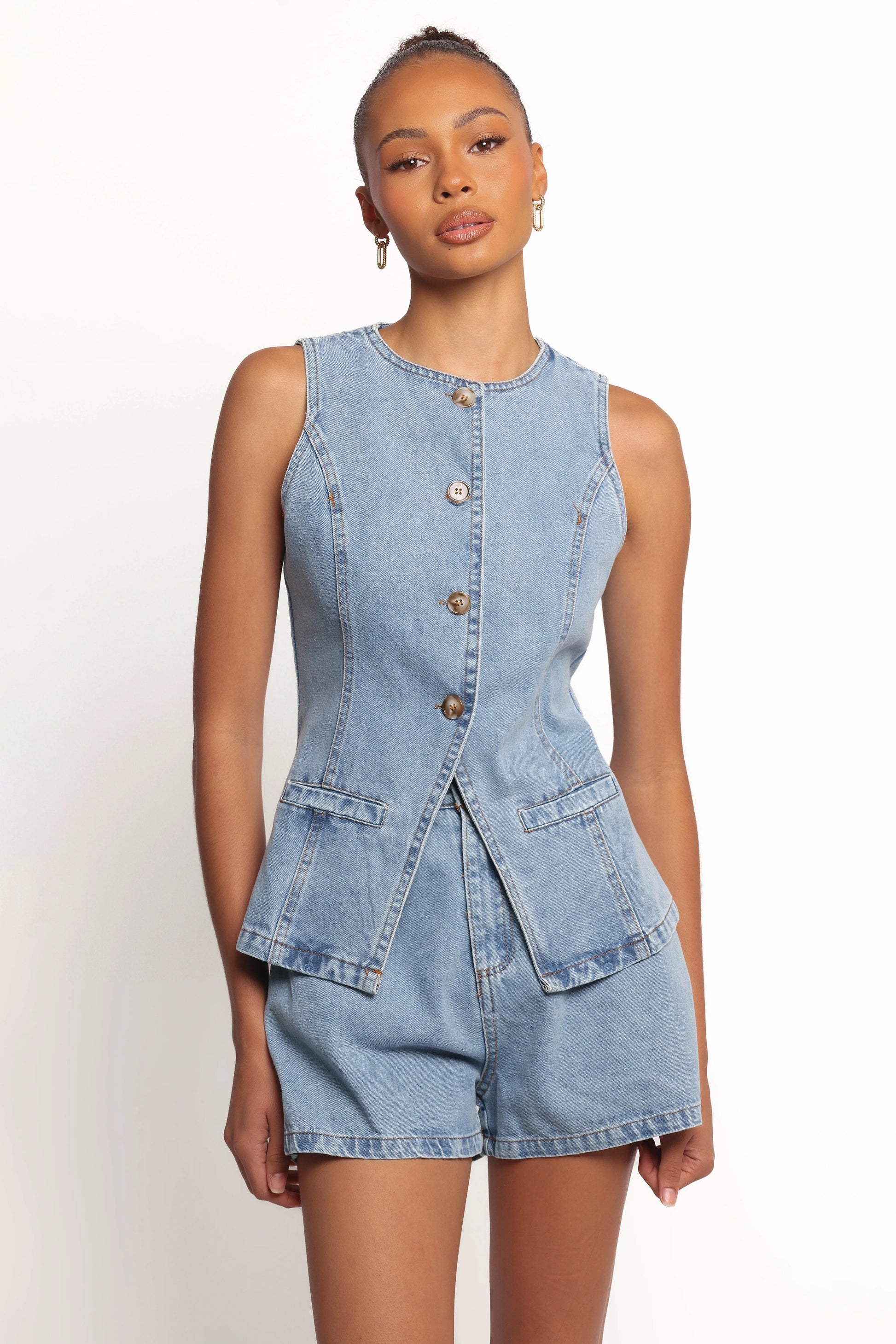 Almana Denim Short Set - Medium Blue