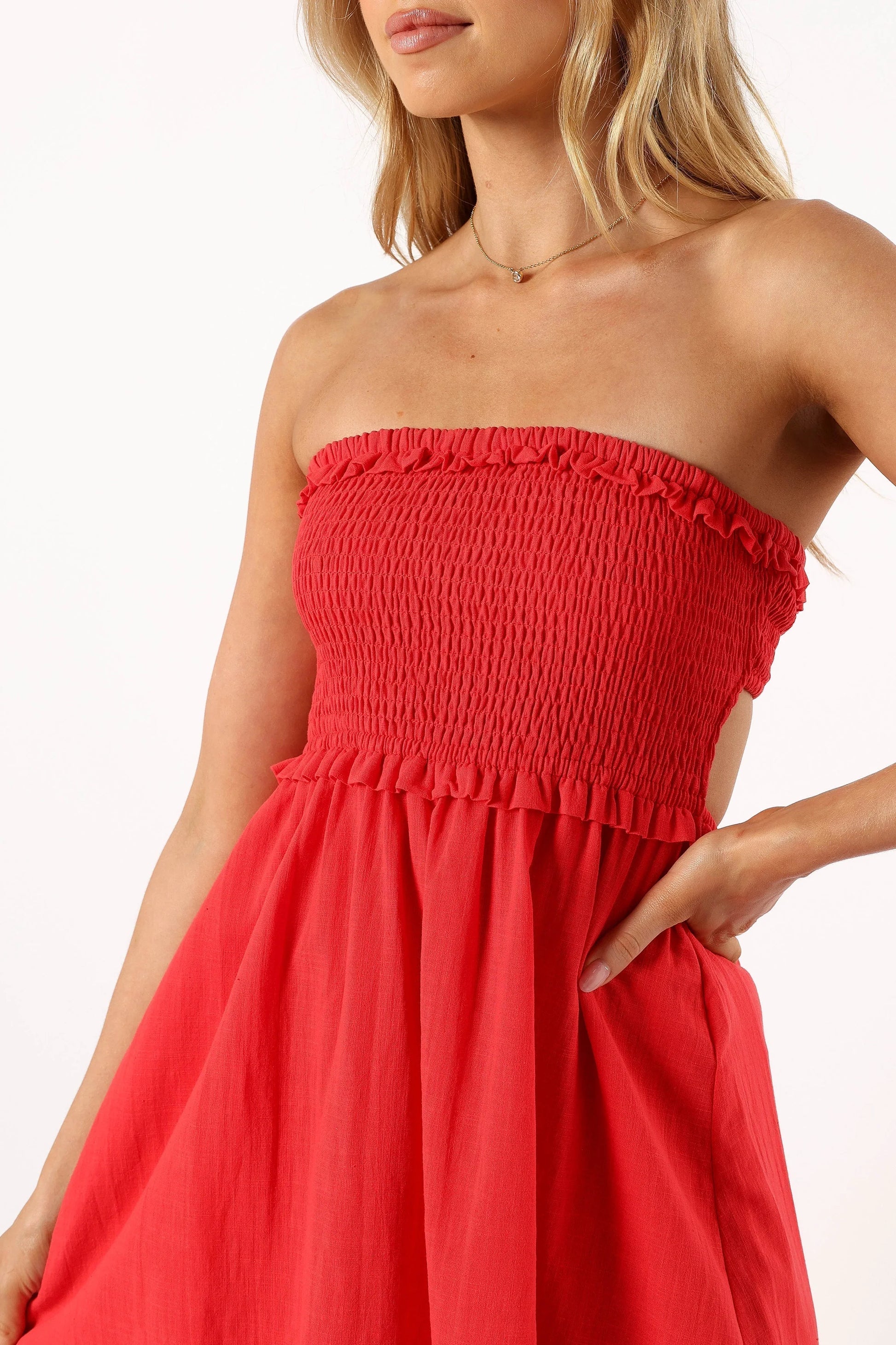 Katriona Strapless Midi Dress - Red