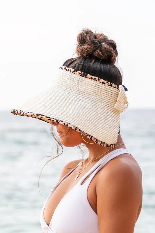 Leopard Foldable Bow Visor - Straw