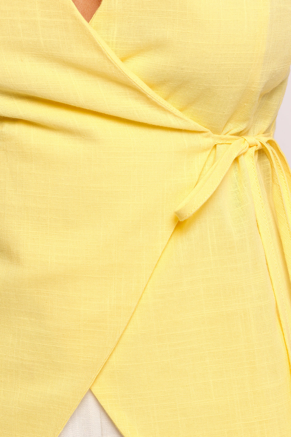 Vanni Wrap Front Linen Top - Yellow