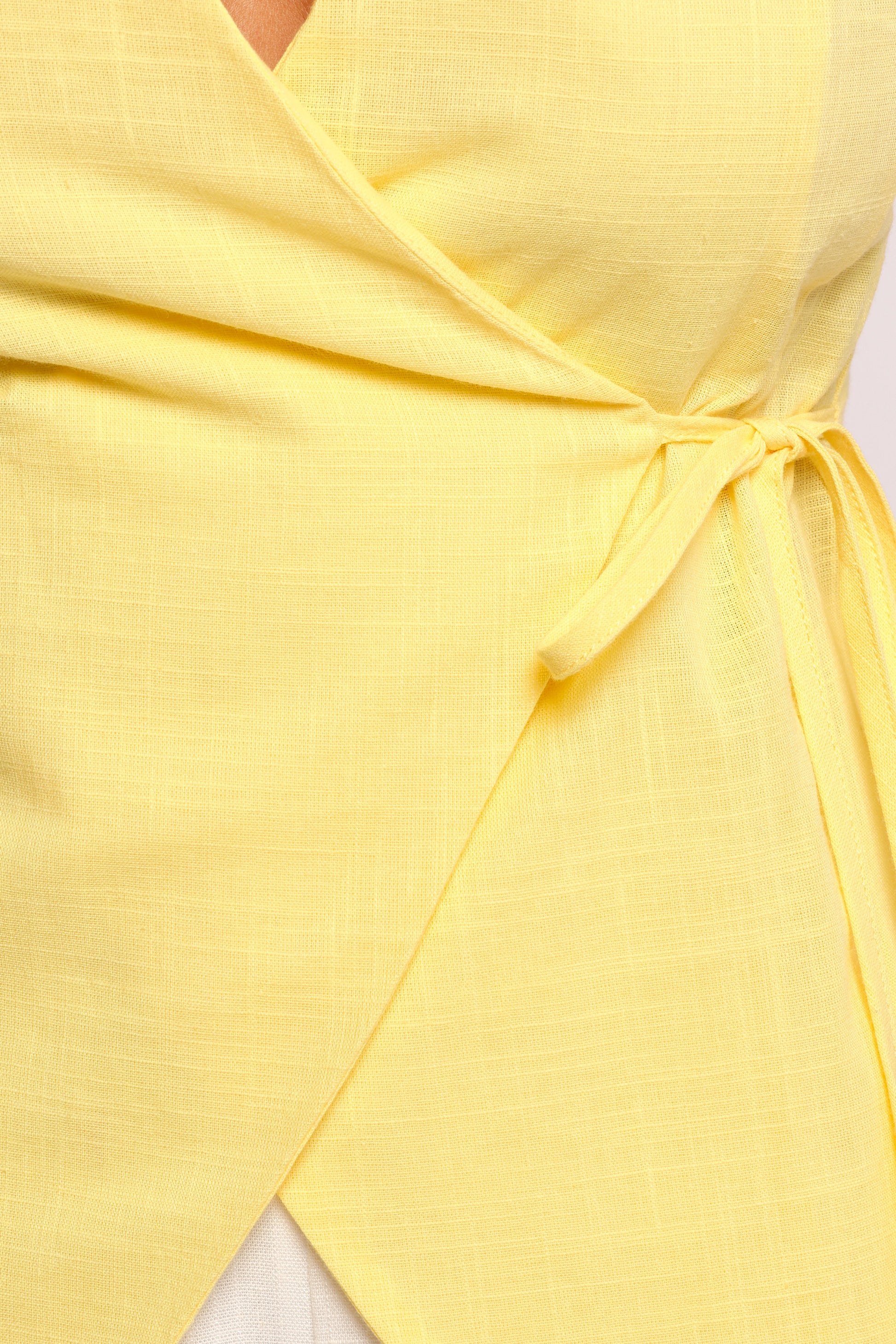 Vanni Wrap Front Linen Top - Yellow