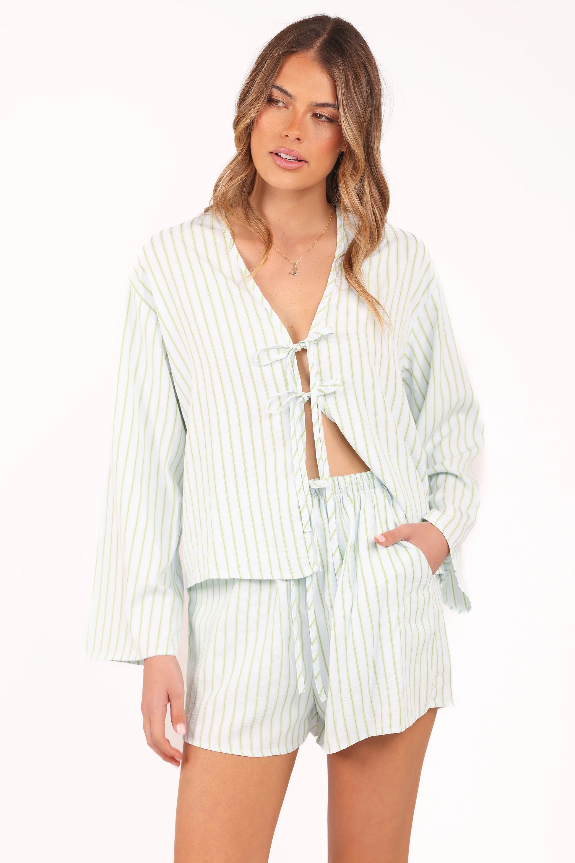 Flynn Short Set - Green Blue Stripe