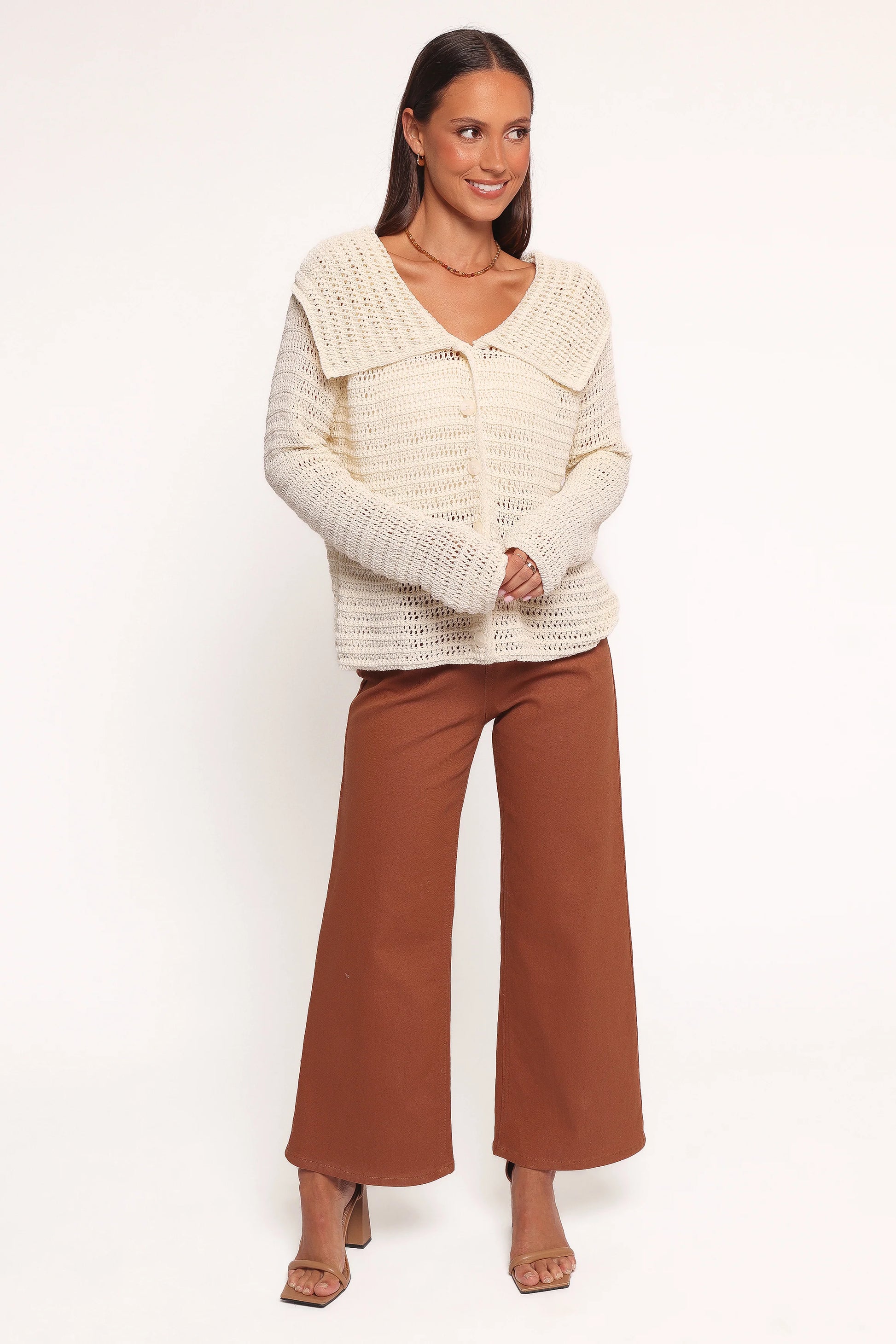 Lyra Large Collar Cardigan - White
