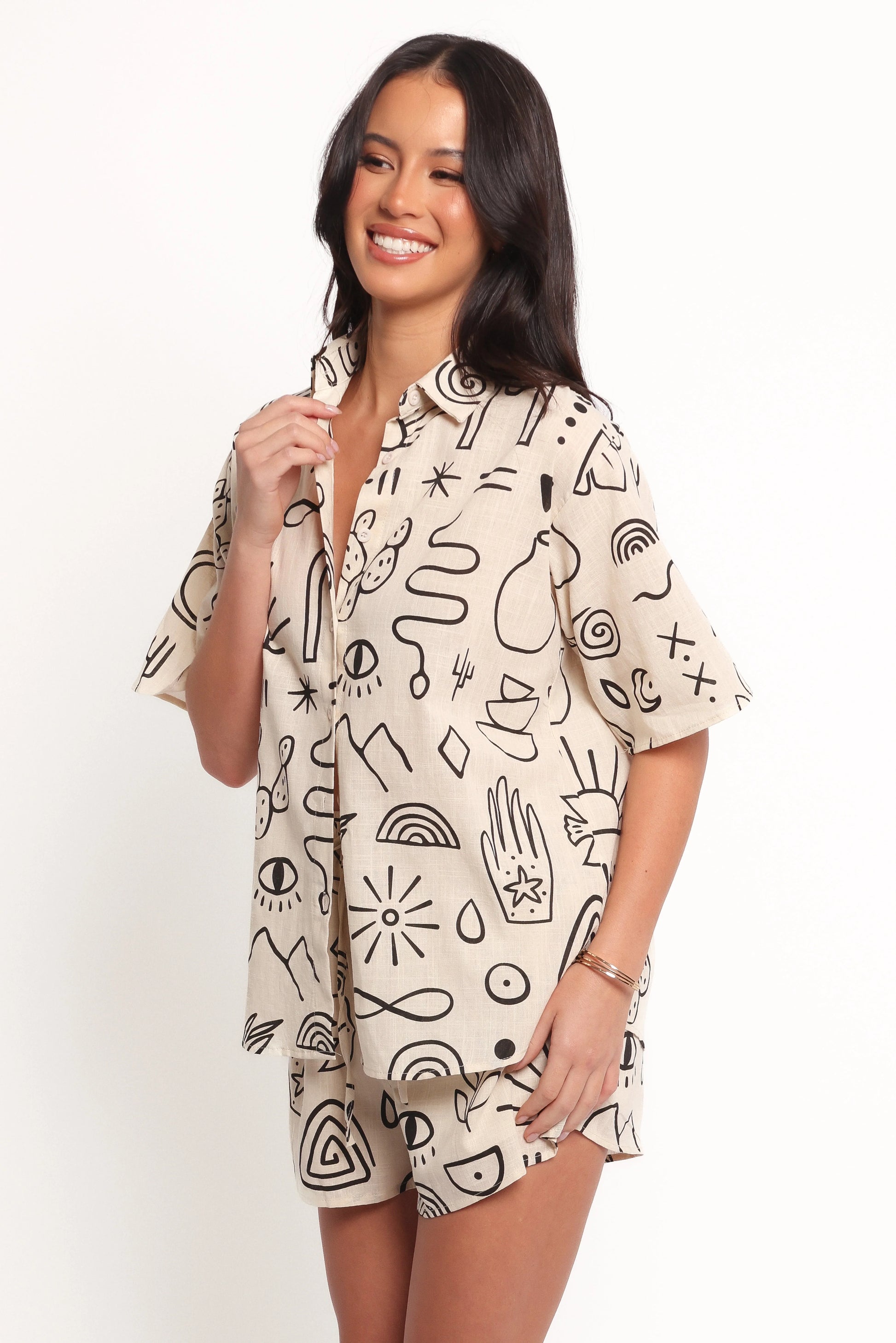 Isabella Short Set - Beige Black