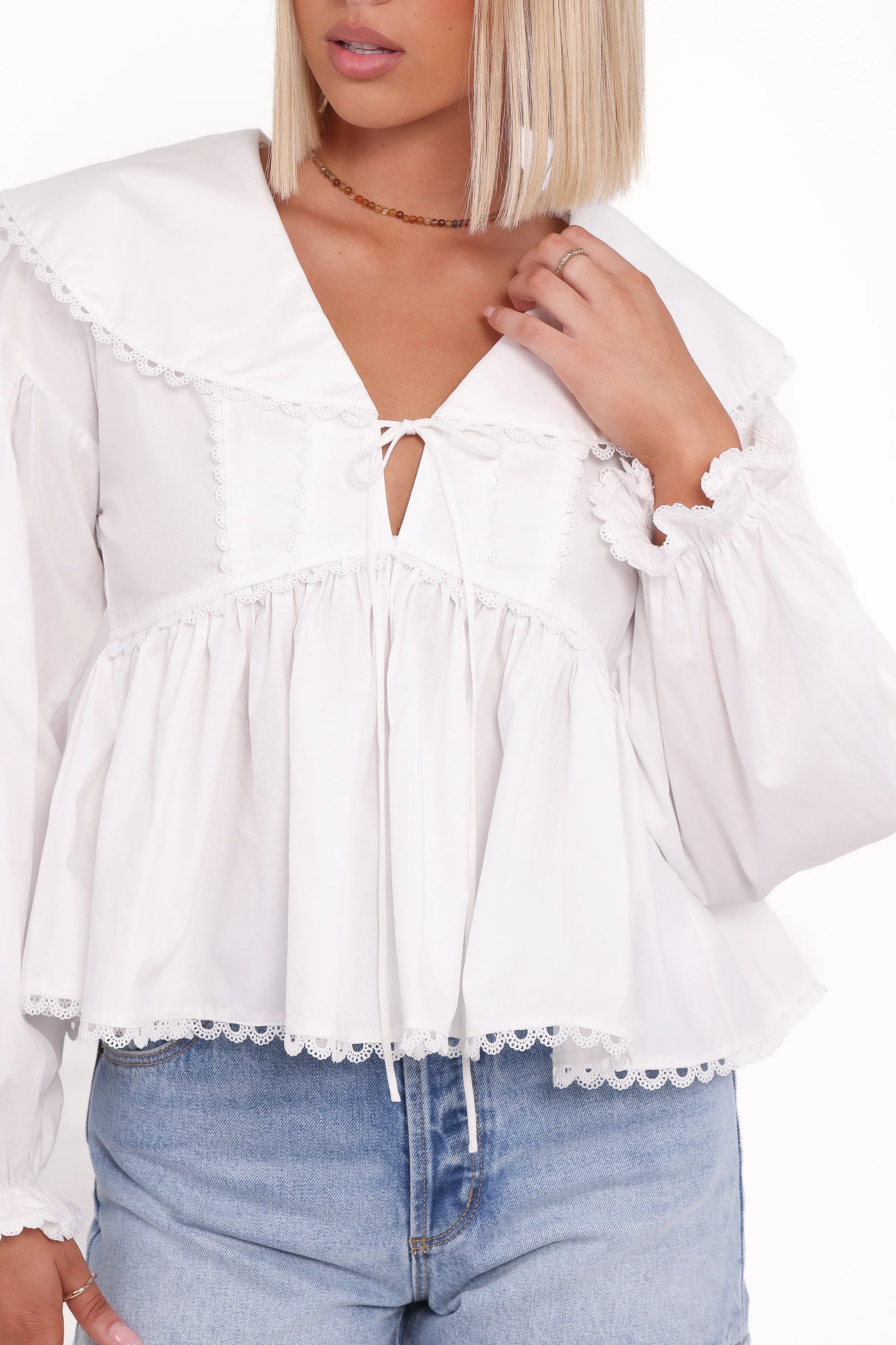 Orly Lace Trim Top - Off White