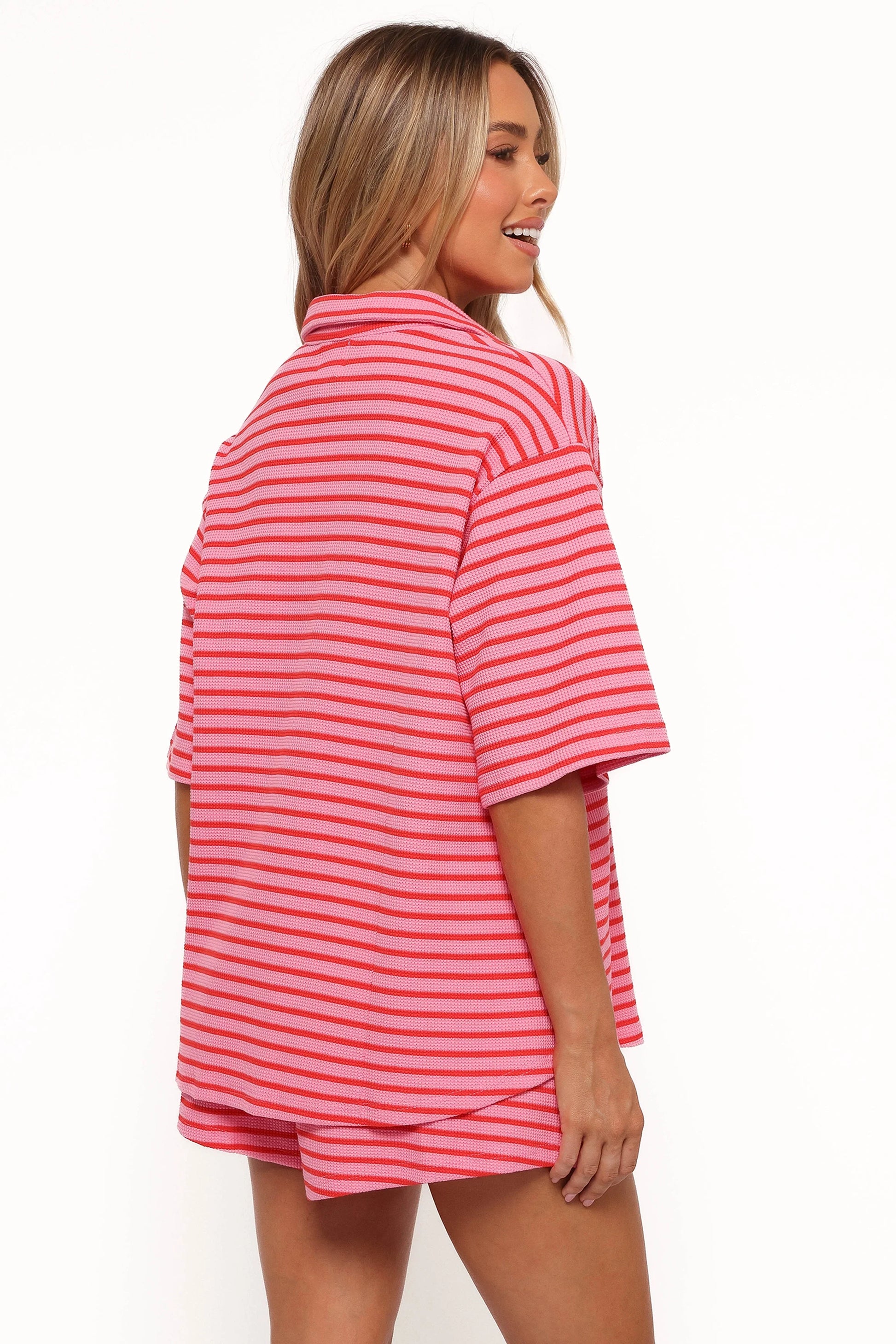 Alden Cotton Knit Set - Pink Red Stripe