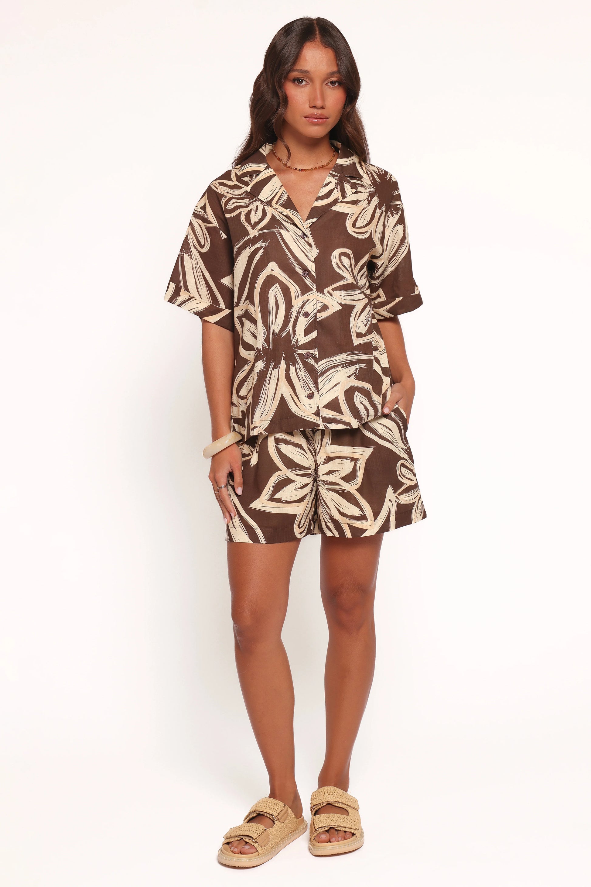 Pacifica Button Up Shirt - Chocolate Floral
