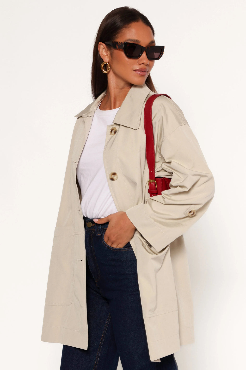 Stella Button Front Collar Jacket - Taupe