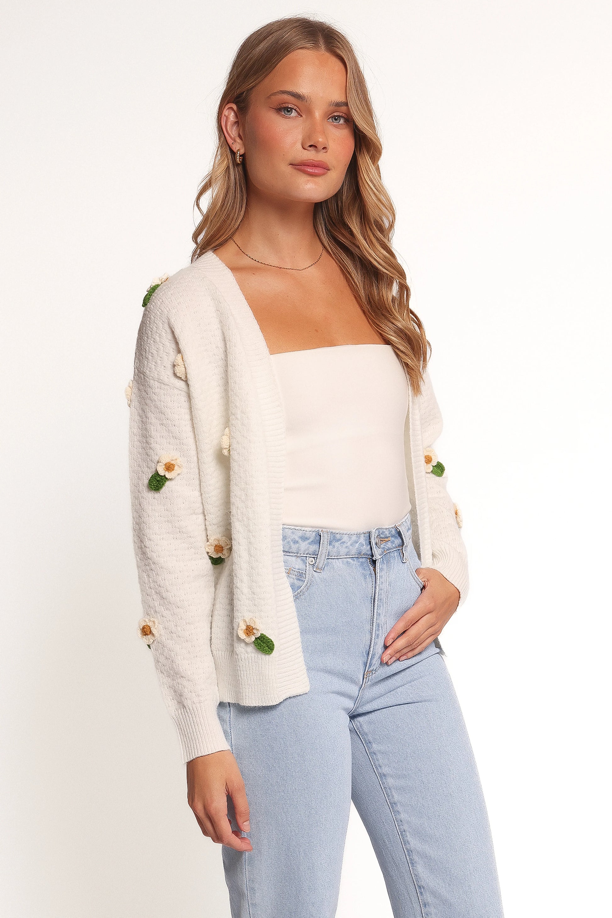 Jazzie Ditsy Flower Cardigan - White