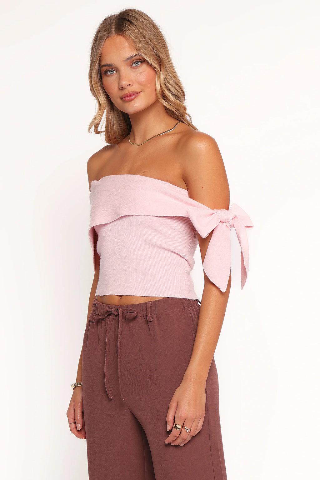 Charama Off Shoulder Knit Top - Pink
