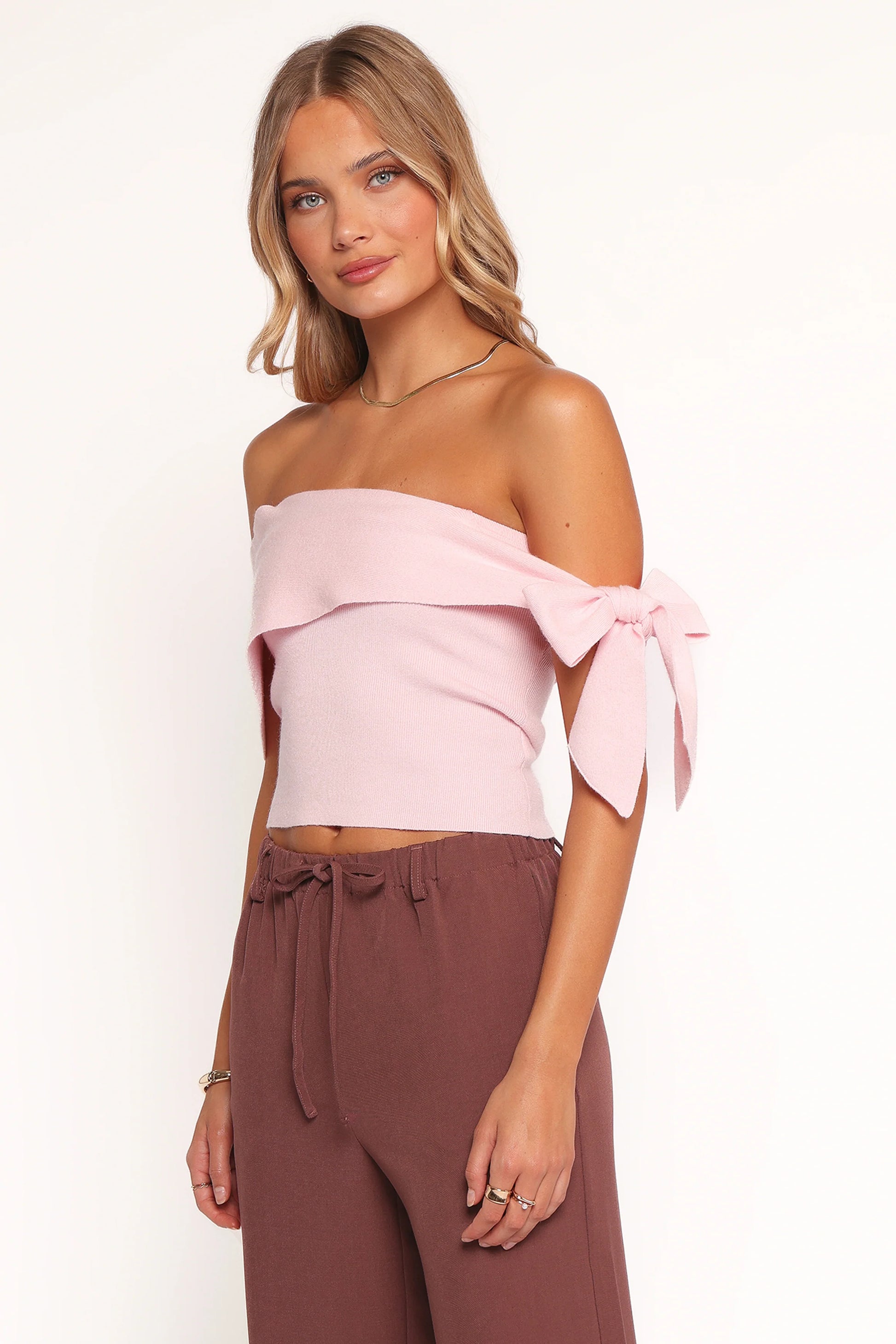 Charama Off Shoulder Knit Top - Pink