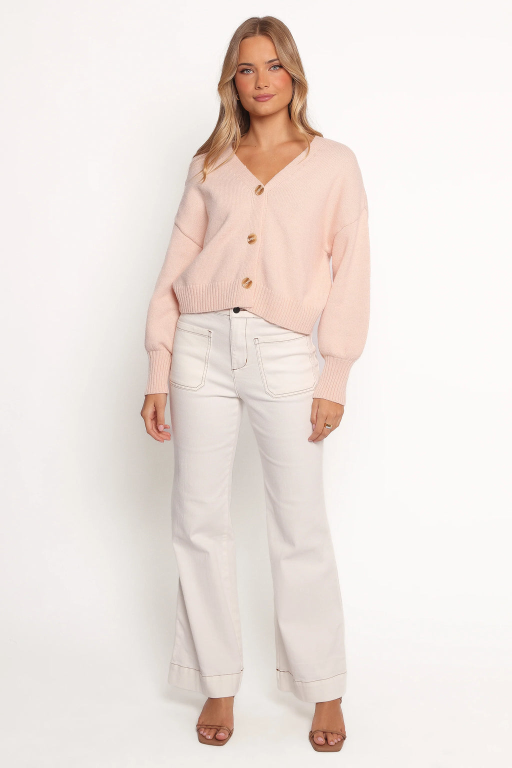 Isabel Button Front Cardigan - Pale Pink